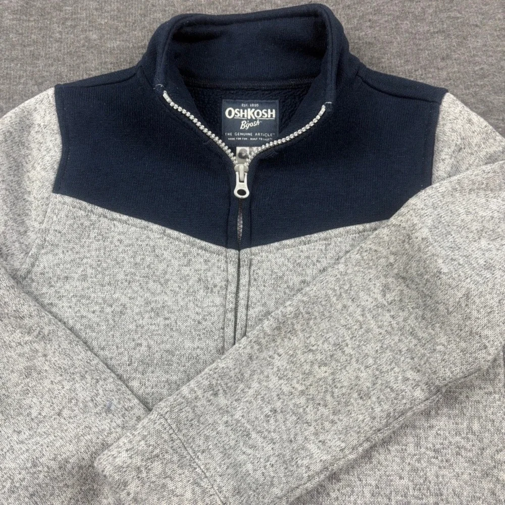 OshKosh B'gosh Fleece Jacket Boys 10 Heather Gray‎ & Blue Pockets Corpore Warm